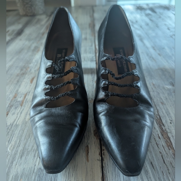 Vintage Stuart Weitzman for Browns Black Leather Lace-Up Pumps Women's 8 - Picture 2 of 7